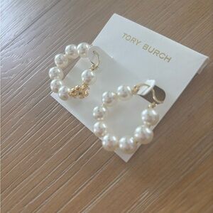 Tory Burch Gold and Pearl Circle Earrings